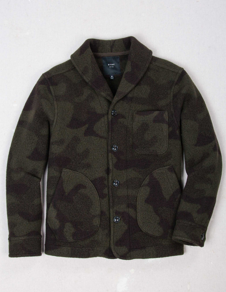 Hale Wool Cardigan in Olive Camouflage