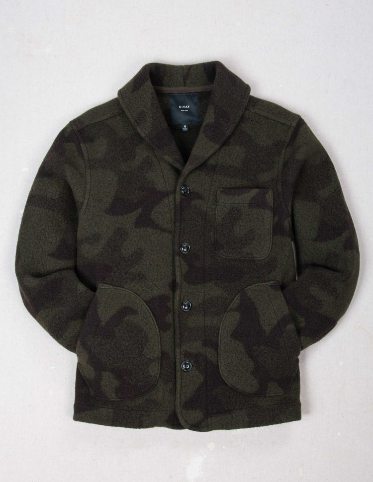 Hale Wool Cardigan in Olive Camouflage