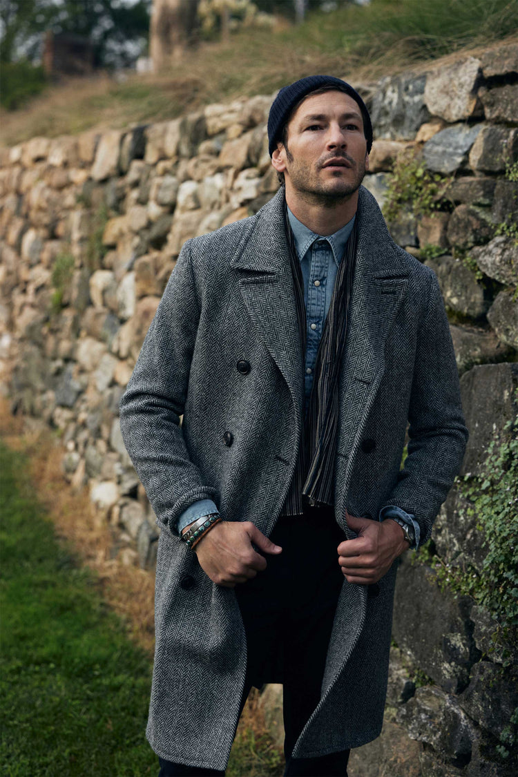 Harris Tweed Herringbone Double Breasted Topcoat