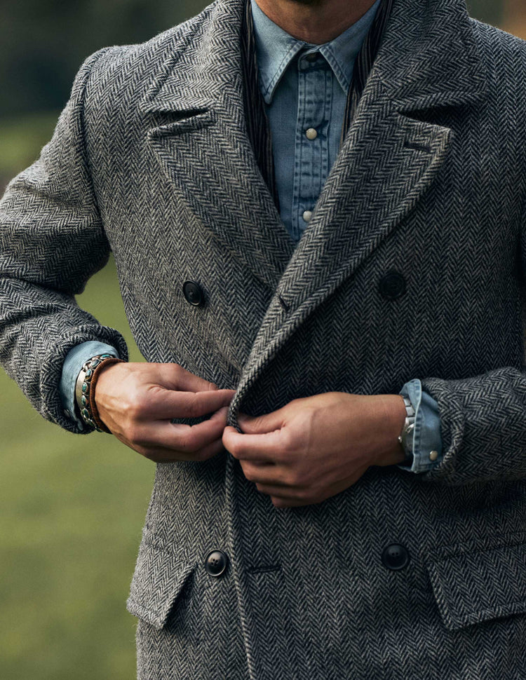 Harris Tweed Herringbone Double Breasted Topcoat