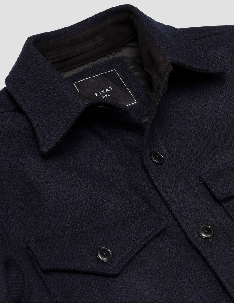 Harris Tweed Wool CPO Shirt Jacket in Navy