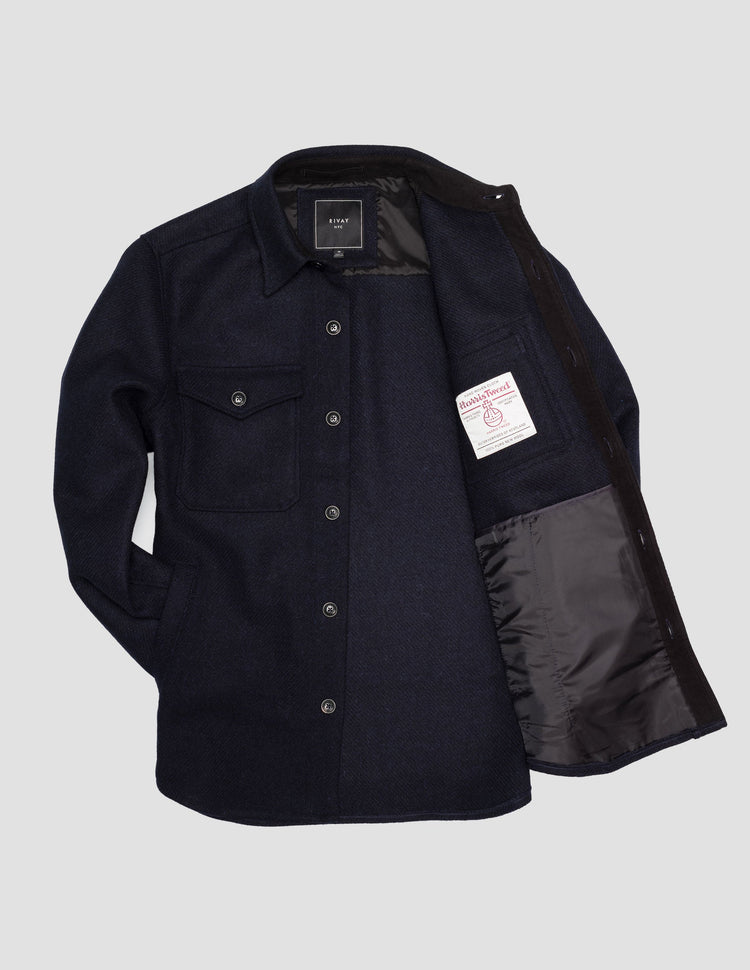Harris Tweed Wool CPO Shirt Jacket in Navy