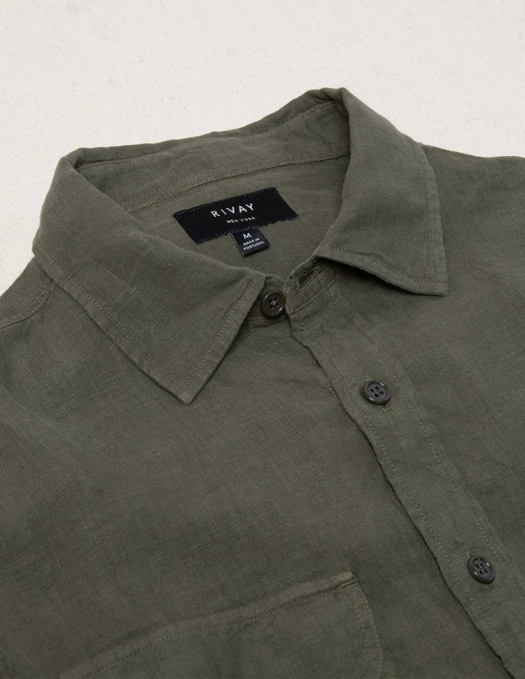 Hayes Garment Dyed Linen Camp Shirt in Field