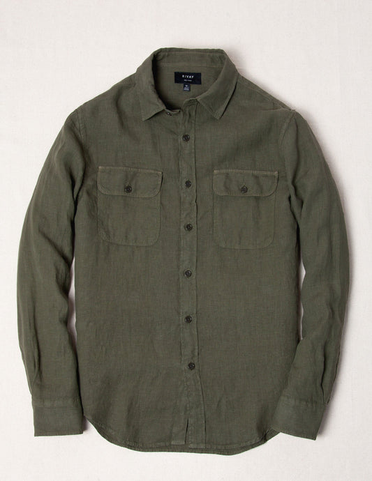 Hayes Garment Dyed Linen Camp Shirt in Field