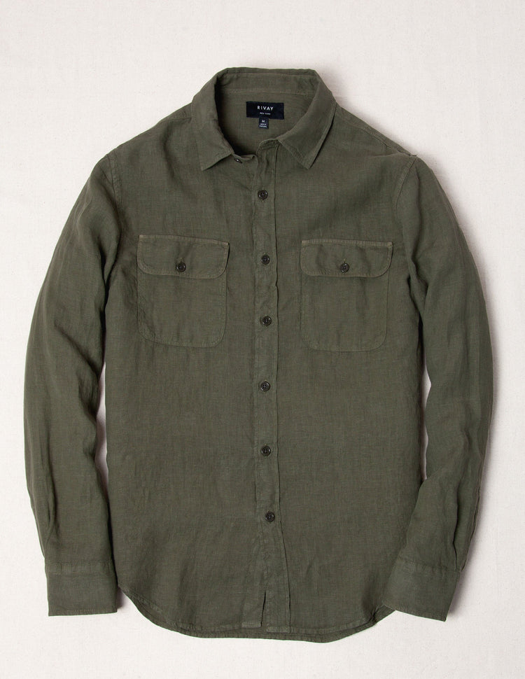 Hayes Garment Dyed Linen Camp Shirt in Field