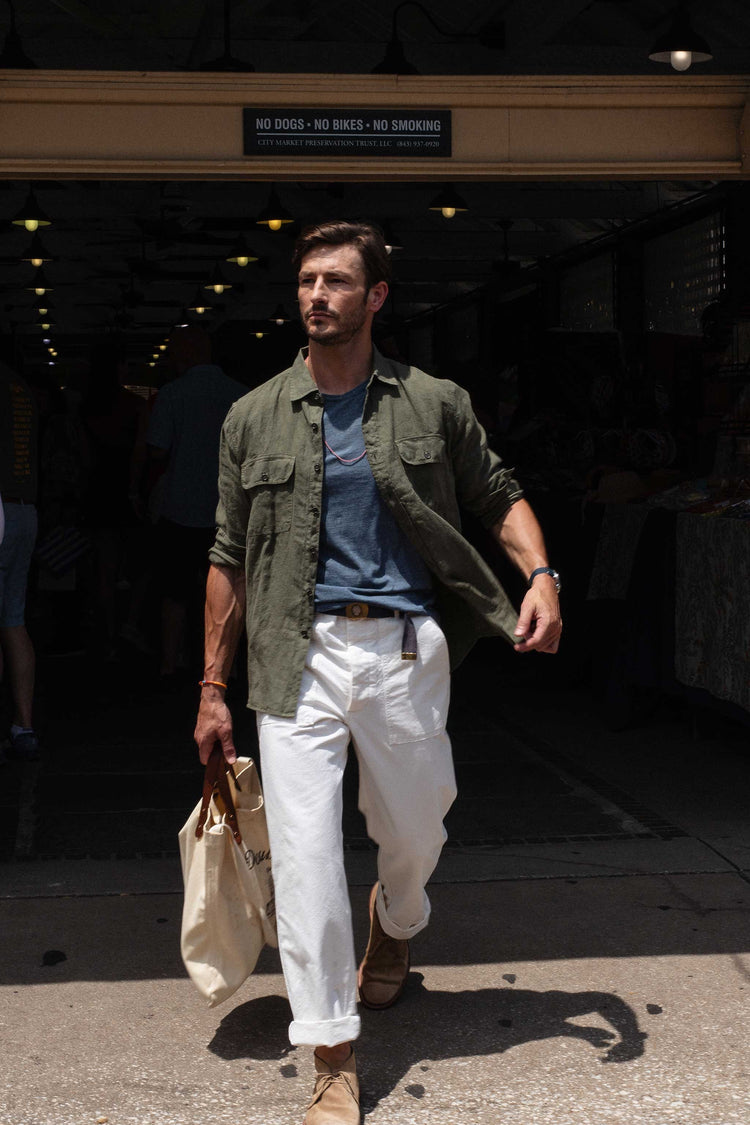 Hayes Garment Dyed Linen Camp Shirt in Field