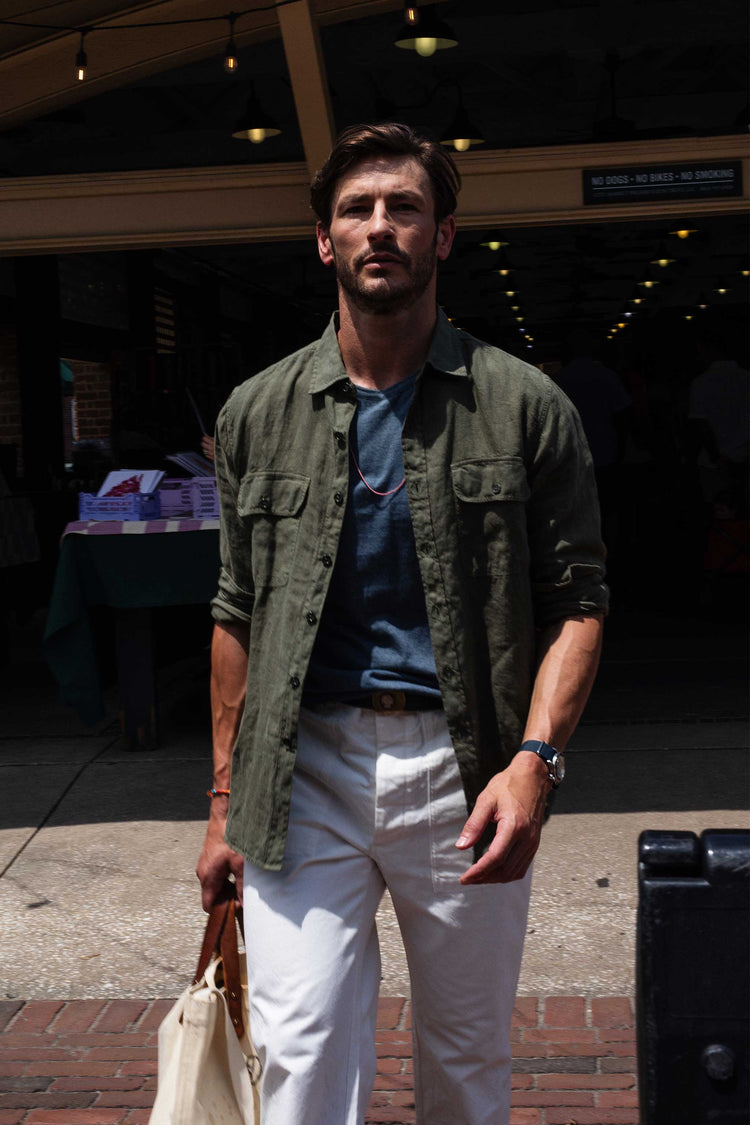 Hayes Garment Dyed Linen Camp Shirt in Field