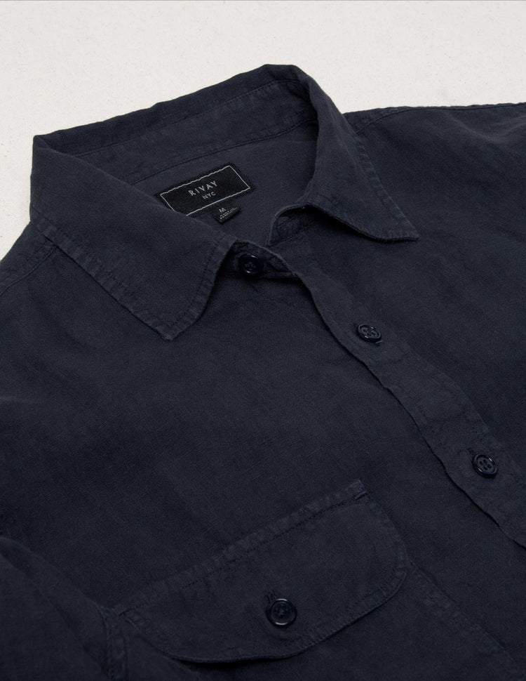 Hayes Garment Dyed Linen Camp Shirt in Ink