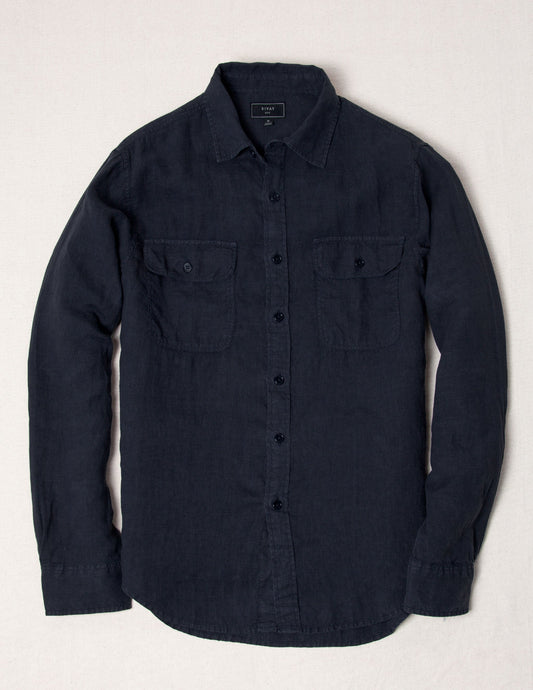 Hayes Garment Dyed Linen Camp Shirt in Ink