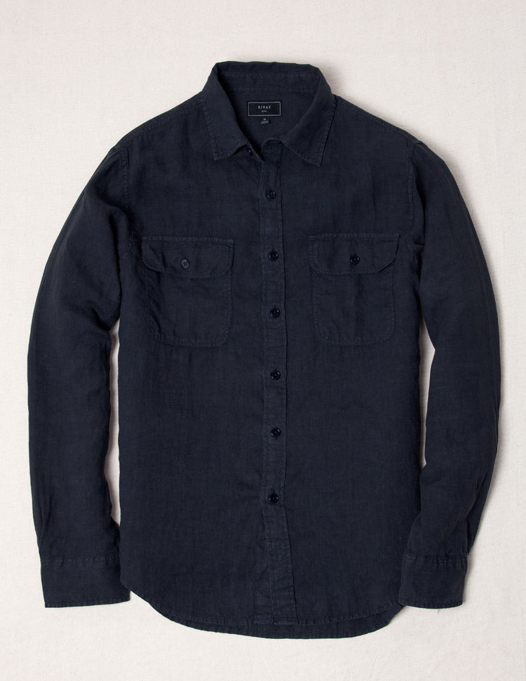 Hayes Garment Dyed Linen Camp Shirt in Ink
