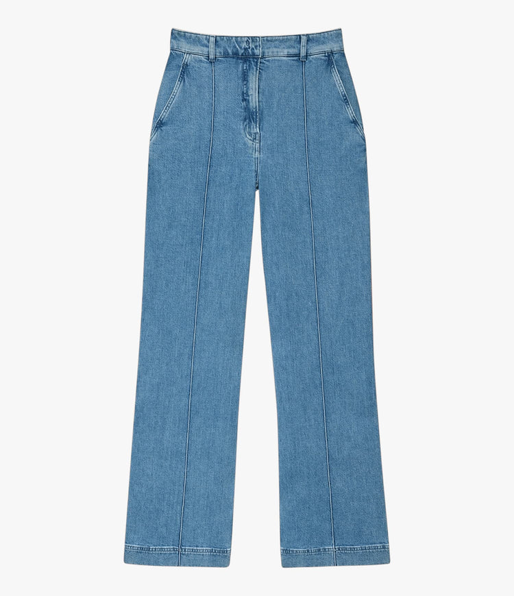 High Waisted Denim Trouser in Light Blue Wash