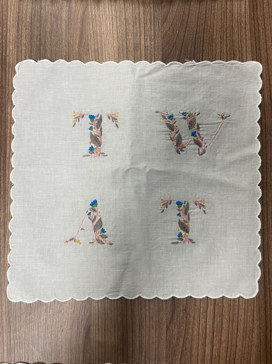 TWAT Handkerchief in Pastel Pink with Blue Flowers and Green Leaves