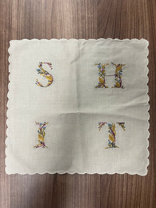 SH*T Handkerchief in Purple with Blue Flowers and Gold Petals