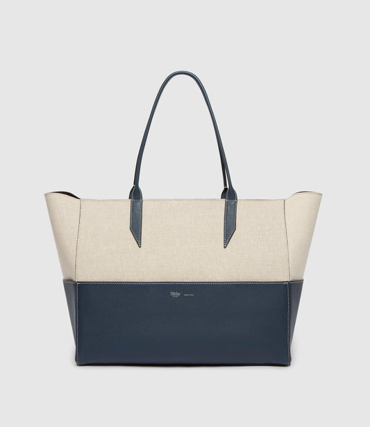 Small Incognito Cabas Bag in Linen and Navy Calfskin