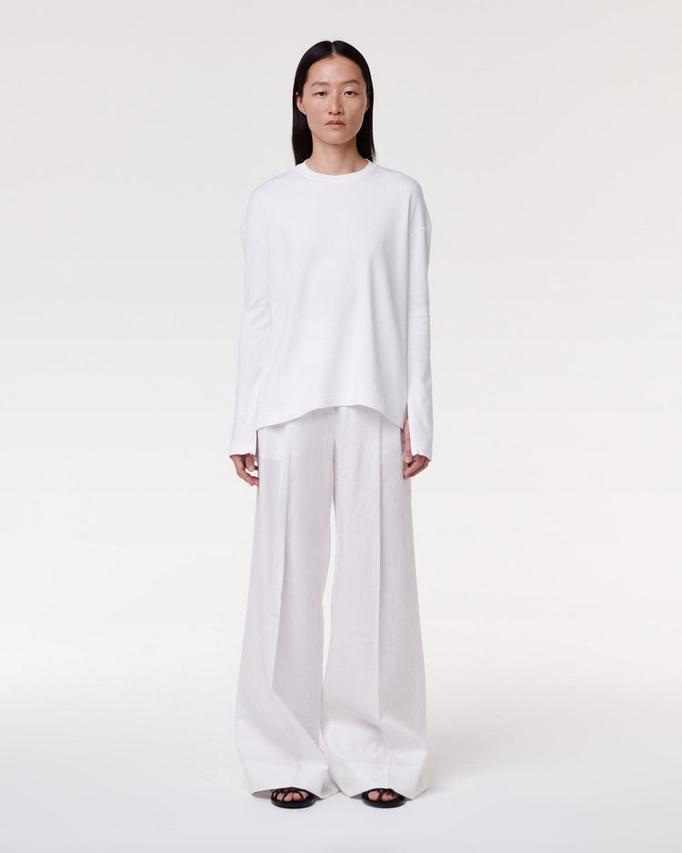 Luxe Seamed Long Sleeve Tee in White