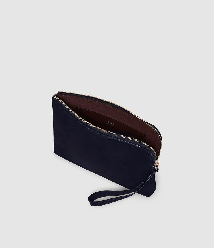 Wristlet Clutch in Nubuck Navy