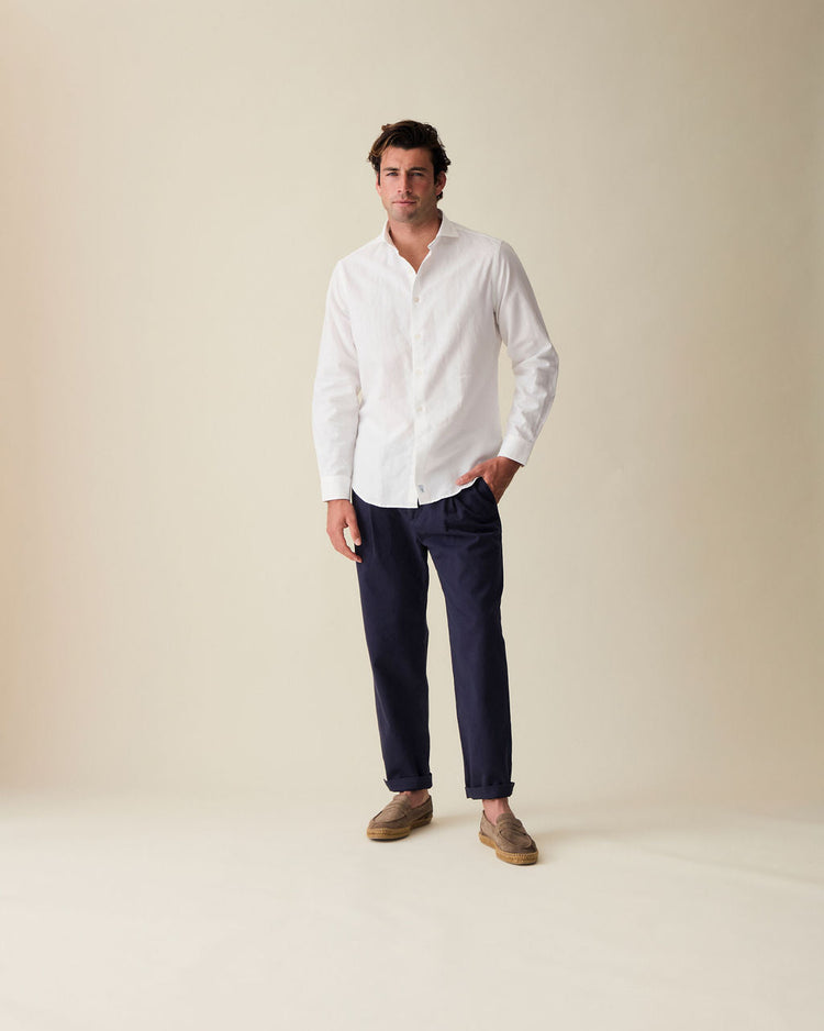 Classic White Linen-Blend Shirt