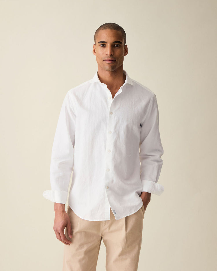 Classic White Linen-Blend Shirt