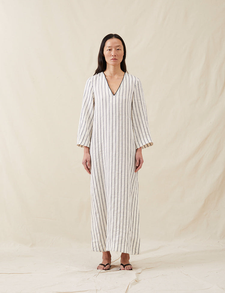 The Long Caftan in Ticking Stripe