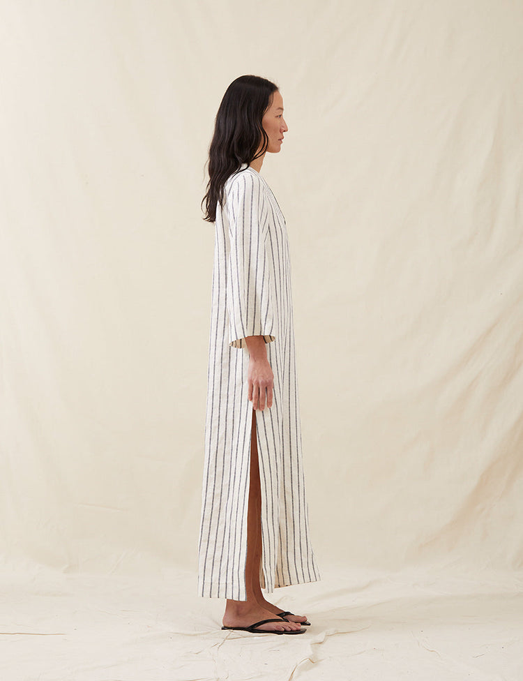 The Long Caftan in Ticking Stripe