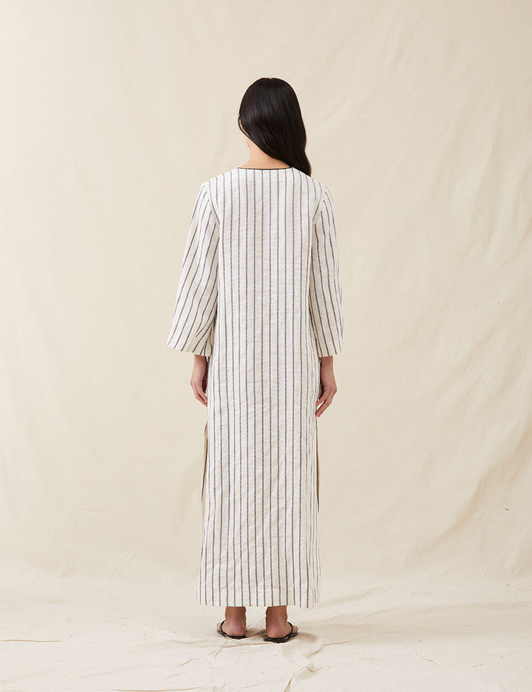 The Long Caftan in Ticking Stripe