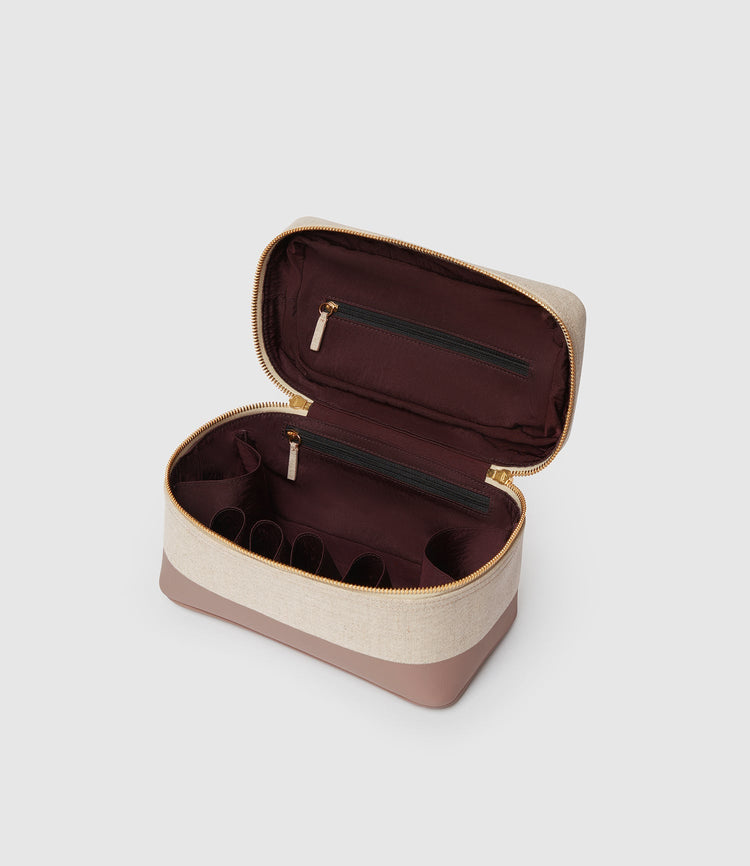 Oversized Makeup Train Case in Natural Linen