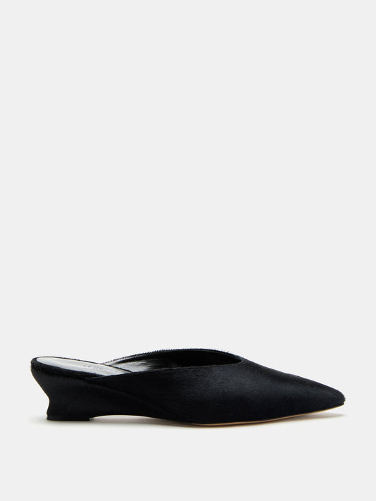 Victoria Micro Wedge Mule in Black Calf Hair