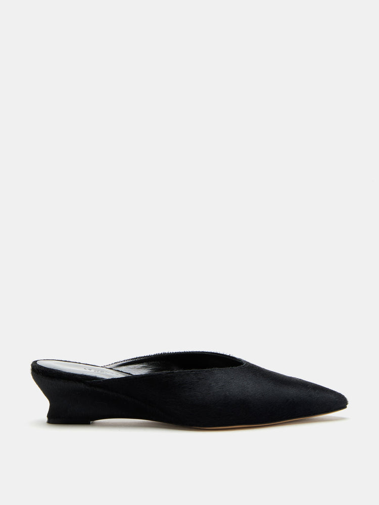 Victoria Micro Wedge Mule in Black Calf Hair