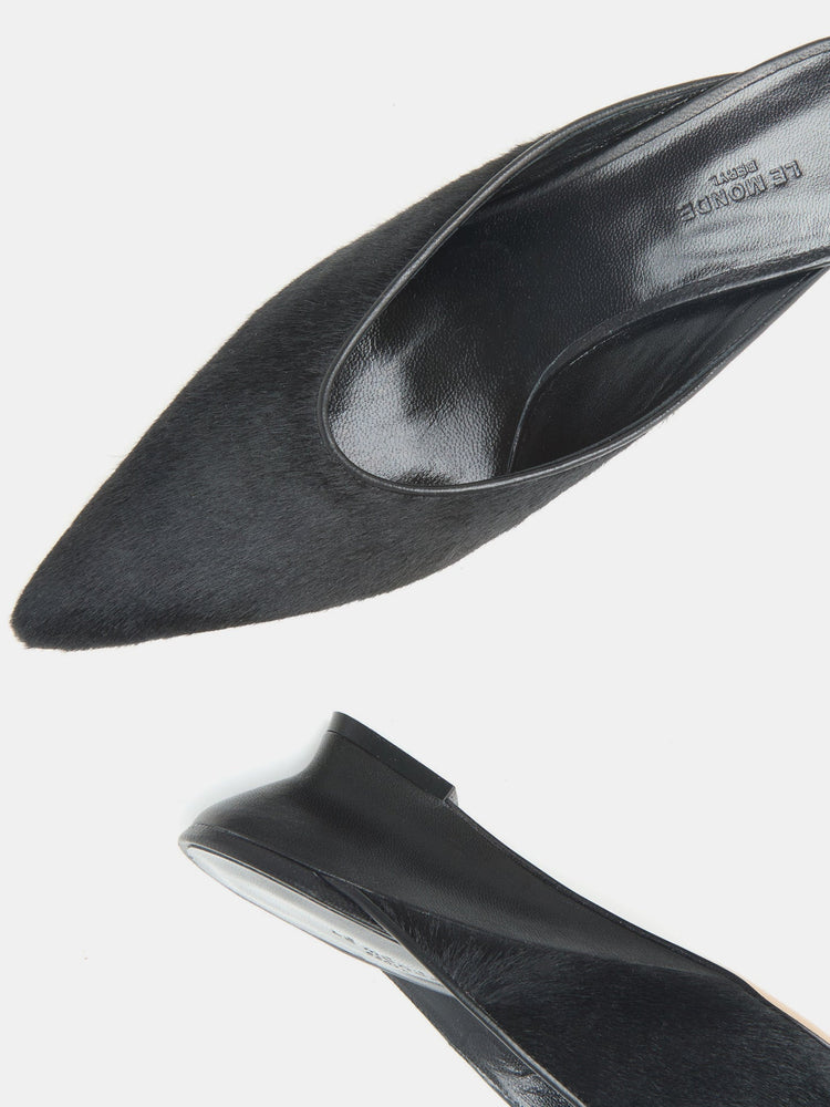 Victoria Micro Wedge Mule in Black Calf Hair