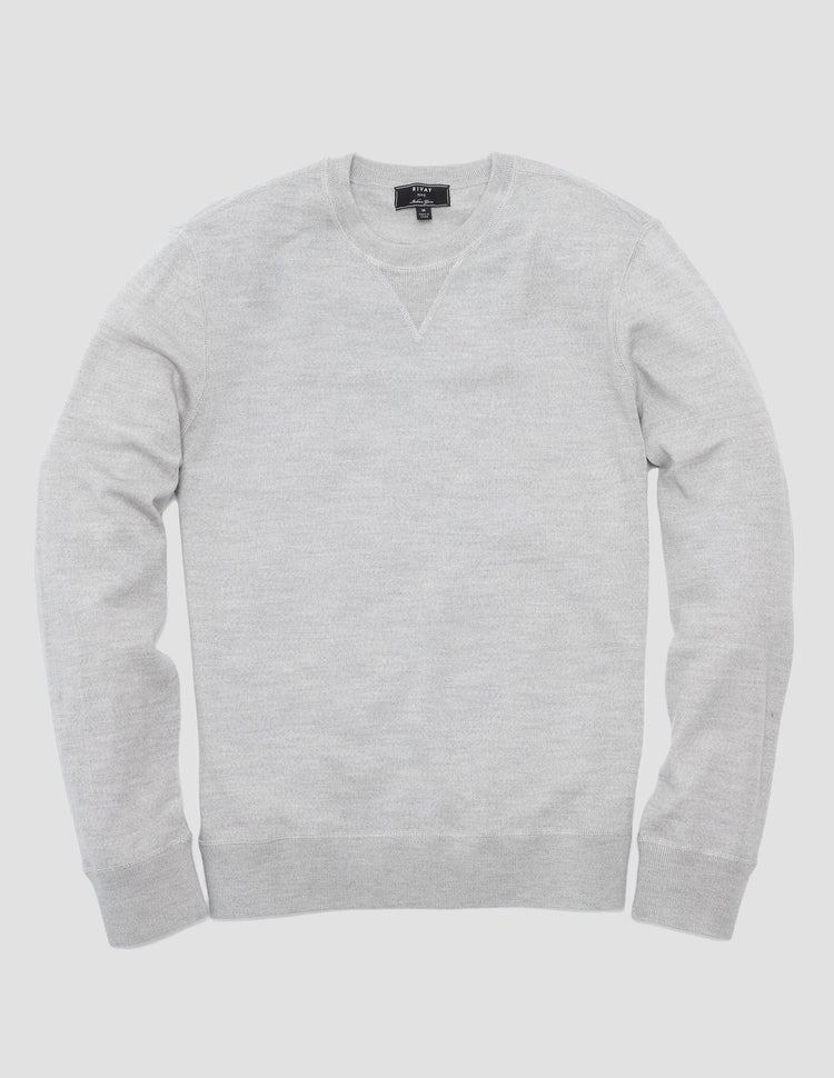 Merino Wool Crewneck Sweater in Pearl Grey