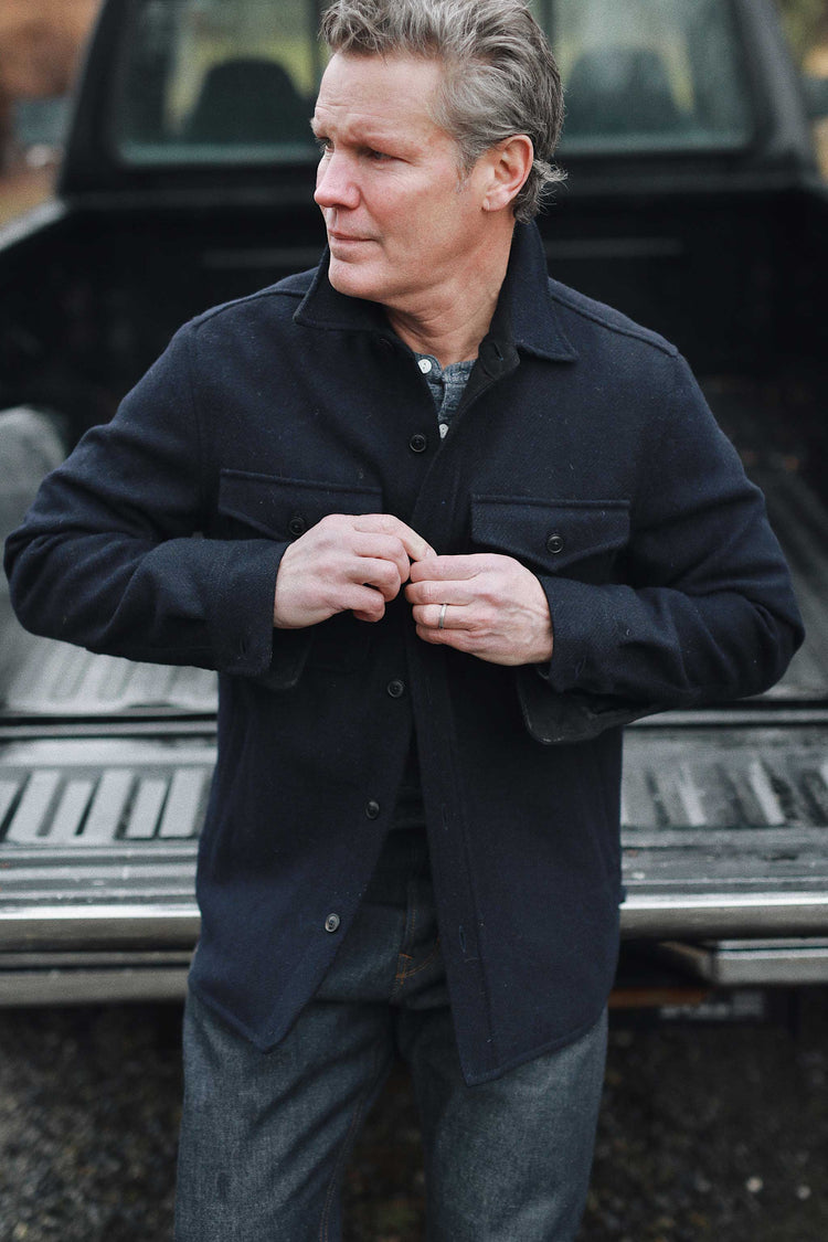 Harris Tweed Wool CPO Shirt Jacket in Navy