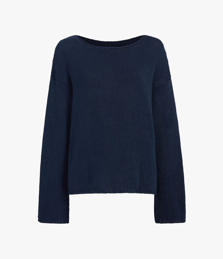 Draped Knit Sweater in Navy