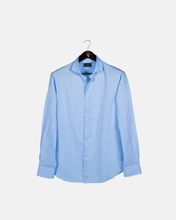 Classic Light-Blue Linen-Blend Shirt