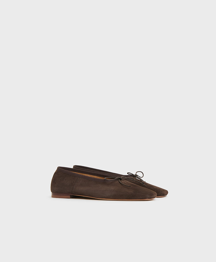 Square Toe Ballerina in Espresso Suede