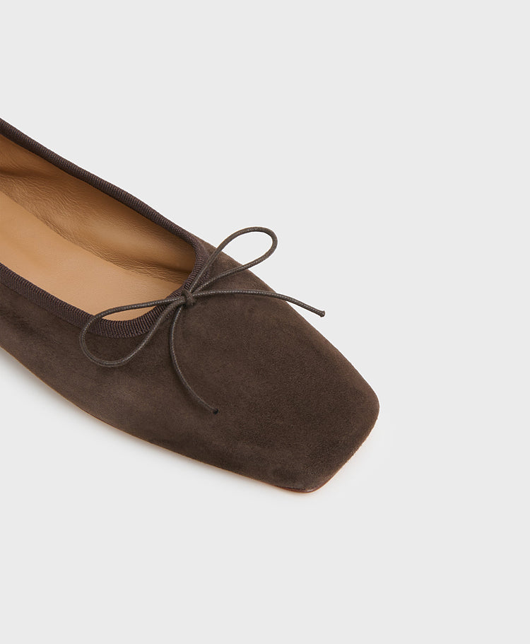 Square Toe Ballerina in Espresso Suede