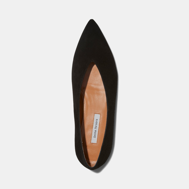 Pointy Flat in Black Suede