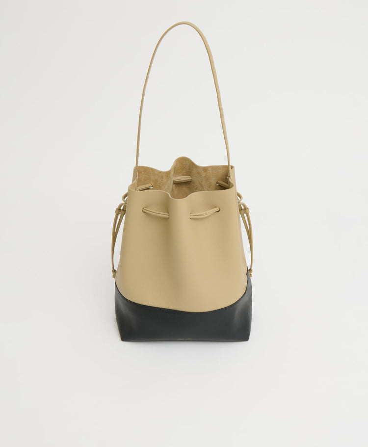 Drawstring Cabas in Khaki/Black
