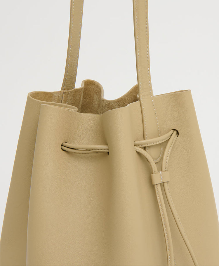 Drawstring Cabas in Khaki/Black
