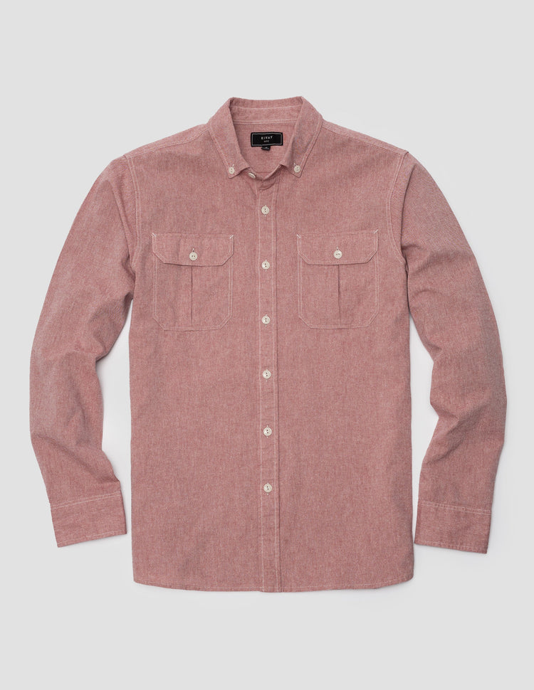 Quinn Chambray Workshirt in Washed Red