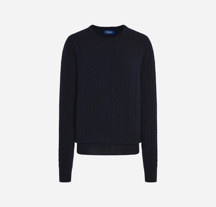 Raymond Cable-Knit Cashmere Sweater in Navy
