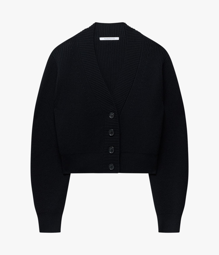 Rib Cropped Cardigan in Black