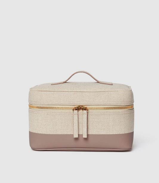 Oversized Makeup Train Case in Natural Linen
