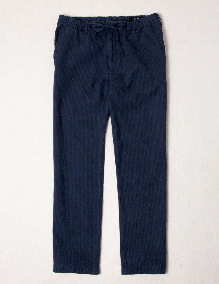 Ravello Cotton Linen Pant in Navy/Blue Stripe