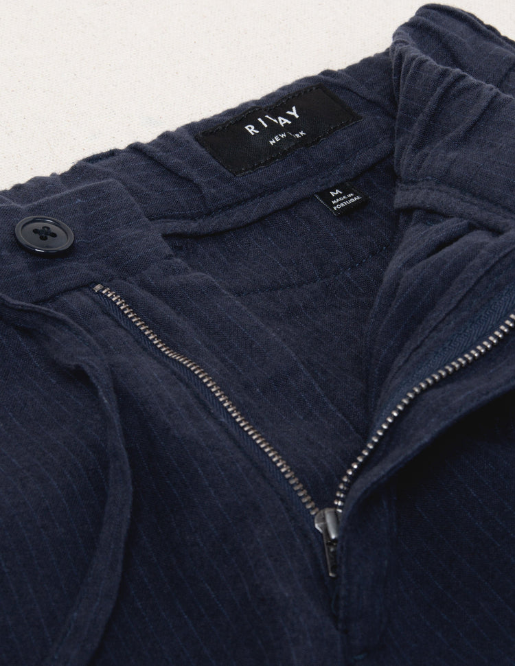 Ravello Cotton Linen Pant in Navy/Blue Stripe