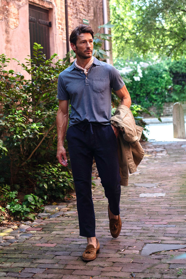 Ravello Cotton Linen Pant in Navy/Blue Stripe