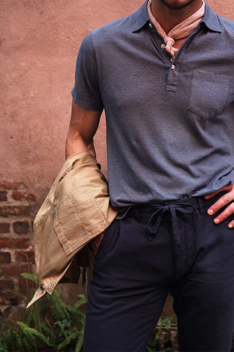 Ravello Cotton Linen Pant in Navy/Blue Stripe