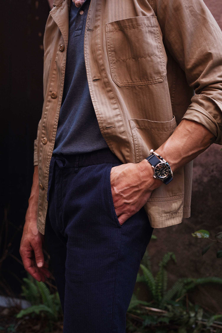 Ravello Cotton Linen Pant in Navy/Blue Stripe