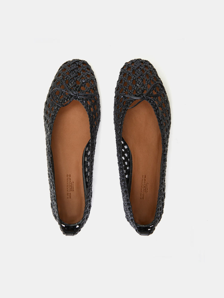 Regency Woven Slipper in Black Leather