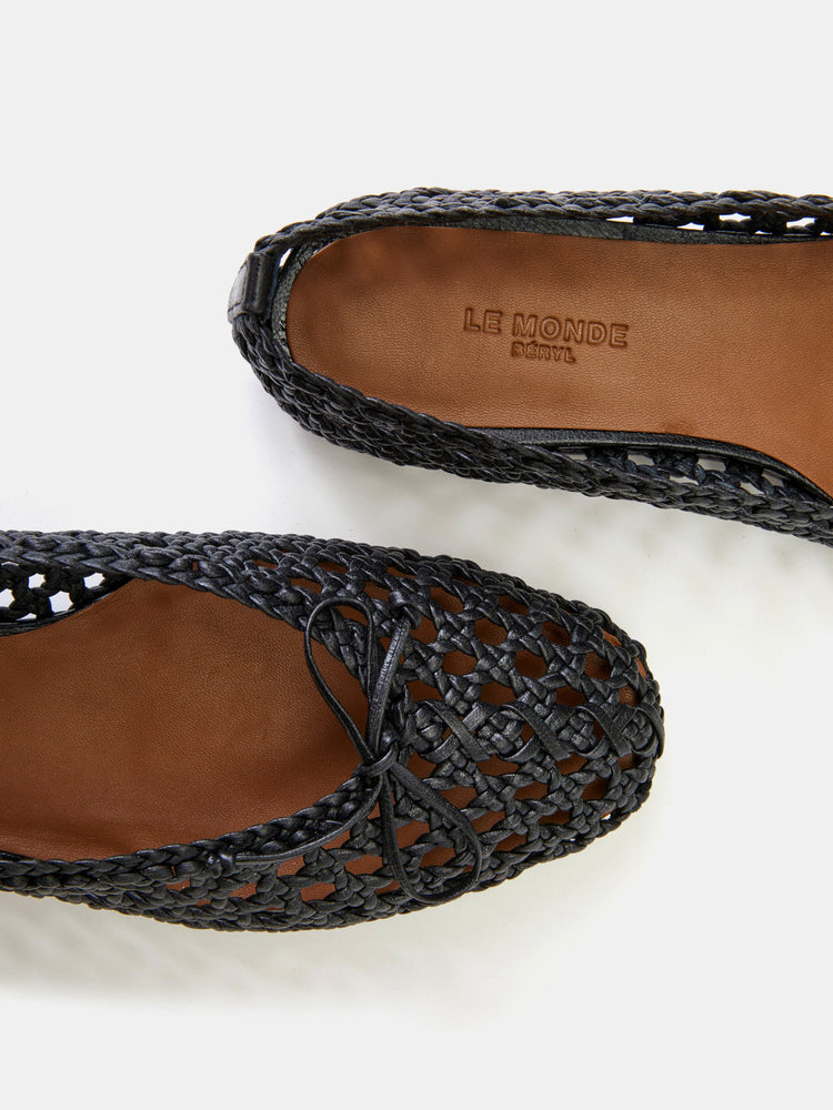 Regency Woven Slipper in Black Leather