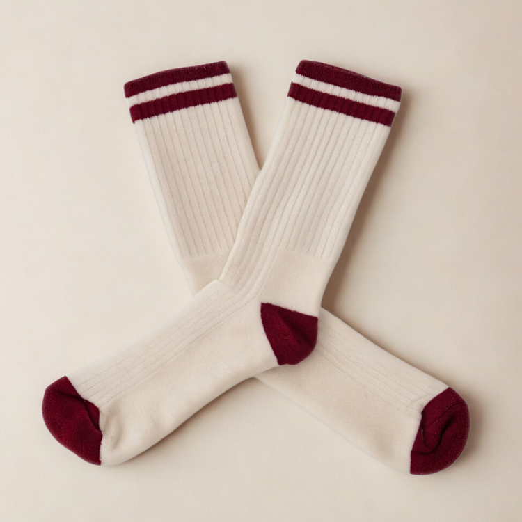 Retro Gym Sock in Vintage White / Red Stripes